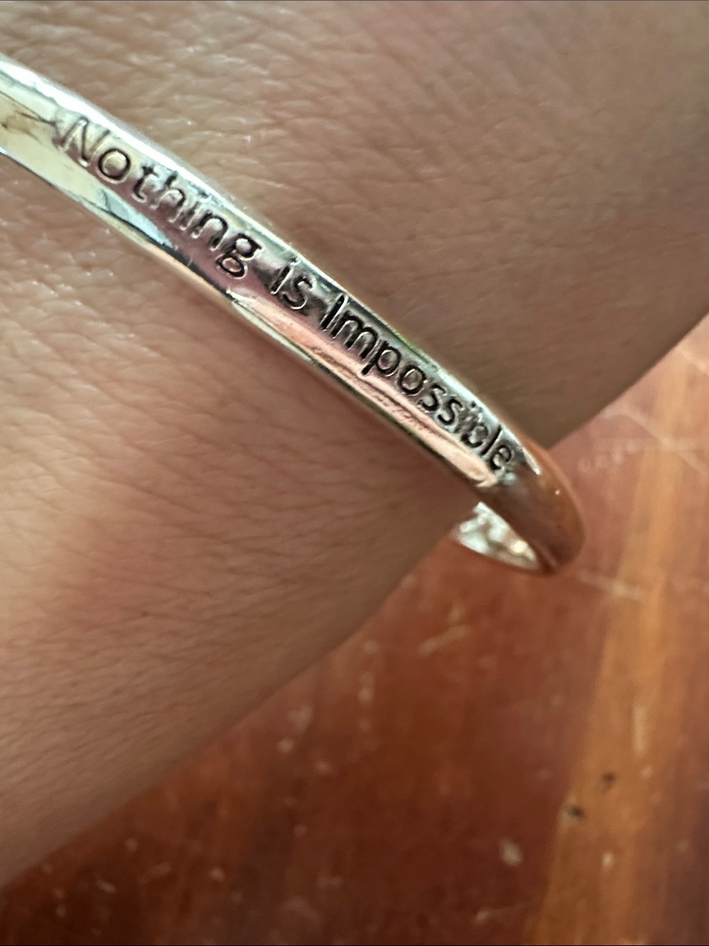 Avon Silver-Tone Engraved Bangle Bracelet - Inspirational Text
